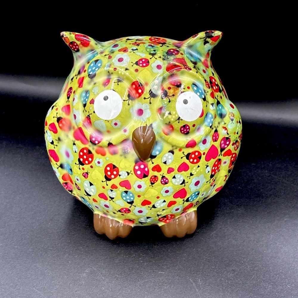 Pomme-Pidou The Owl Ceramic Money Box Bank 14cm Green Org Stopper Belgium Md